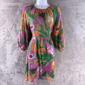 Banjanan Abigail Dress Womens Size Small Multicolor Floral Puff Sleeve Mini